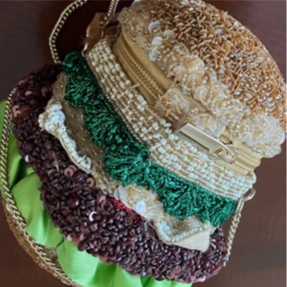 Hand Made in India Beaded Hamburger Bag Crossbody Rare Unique Viral Tik Tok - Picture 3 of 11